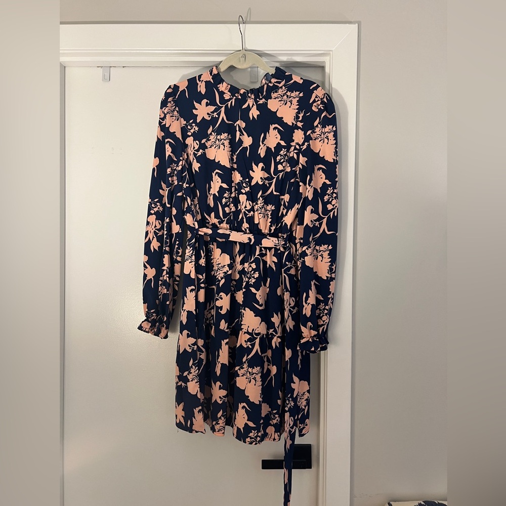 Pink and Navy floral work dress long sleeve